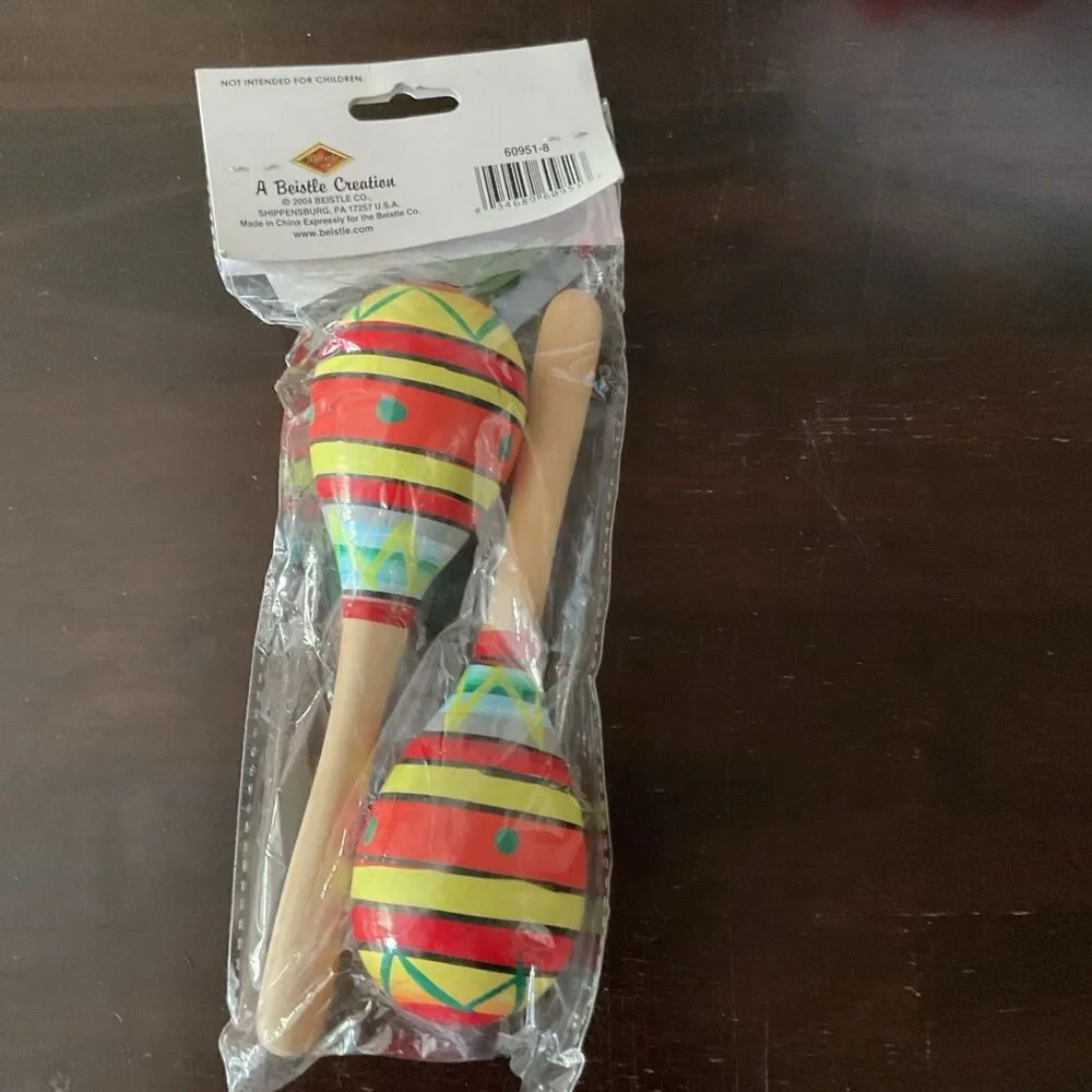 Beistle 8 Inch Fiesta Maracas Set of 2 Colorful Wooden Noisemakers Party Favors